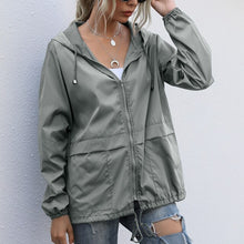 Load image into Gallery viewer, 2021 Spring And Autumn New Women&#39;s Fashion Casual Solid Zippers Drawstring Hooded Collar Long Sleeve Pockets Jacket Ladies Loose