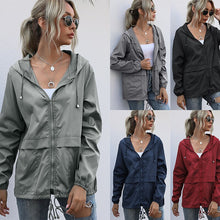 Load image into Gallery viewer, 2021 Spring And Autumn New Women&#39;s Fashion Casual Solid Zippers Drawstring Hooded Collar Long Sleeve Pockets Jacket Ladies Loose