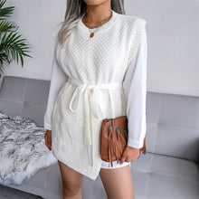 Load image into Gallery viewer, 2021 Spring Autumn Elegant Commute Tie-Up Belt Mini Dress Fashion Sleeveless Vest Dress Women O-Neck Knit Solid Tank Slit Dress