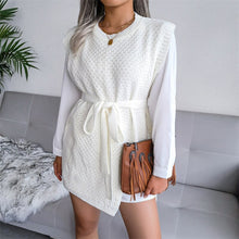 Load image into Gallery viewer, 2021 Spring Autumn Elegant Commute Tie-Up Belt Mini Dress Fashion Sleeveless Vest Dress Women O-Neck Knit Solid Tank Slit Dress
