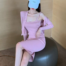 Load image into Gallery viewer, 2021 Spring Autumn Fashion  Women&#39;s Clothing Knitted Bandage Bodycon Dress Cardigans Tops Female Long Sleeve Dresses Skirts Set