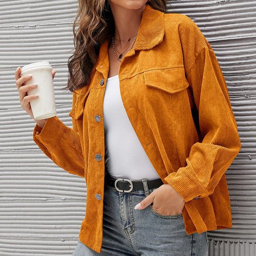 2021 Spring Autumn Women Corduroy Jackets Coats Single-breasted Turn-down Collar Full Sleeve Vintage Loose Tops Feminina Coats