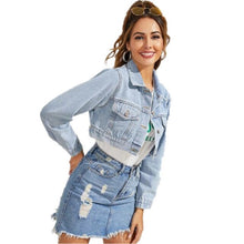 Load image into Gallery viewer, 2021 Spring Autumn Women&#39;s Fashion Lapel Short Cropped Denim Jeans Patchwork Jacket Women Jackets Coat Gothic Jean