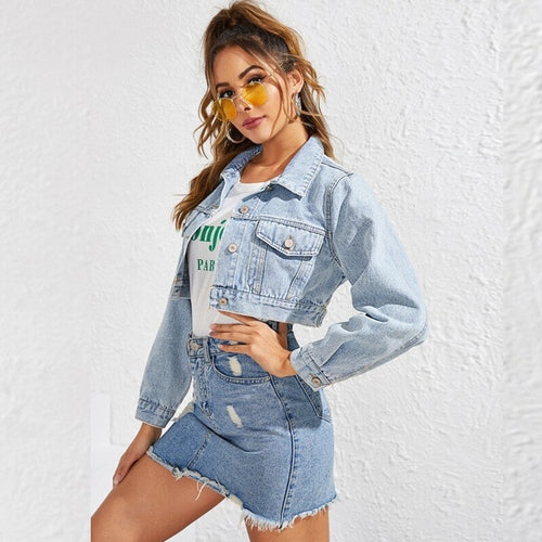 2021 Spring Autumn Women's Fashion Lapel Short Cropped Denim Jeans Patchwork Jacket Women Jackets Coat Gothic Jean