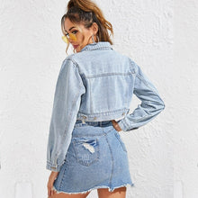 Load image into Gallery viewer, 2021 Spring Autumn Women&#39;s Fashion Lapel Short Cropped Denim Jeans Patchwork Jacket Women Jackets Coat Gothic Jean