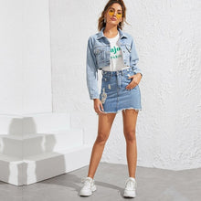 Load image into Gallery viewer, 2021 Spring Autumn Women&#39;s Fashion Lapel Short Cropped Denim Jeans Patchwork Jacket Women Jackets Coat Gothic Jean