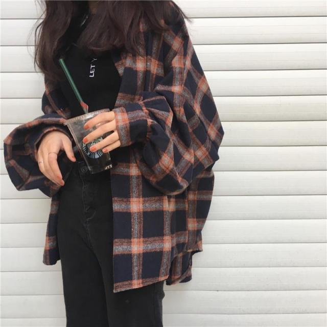 2021 Spring Cotton Blouse Long Sleeve Korean Style Oversized Plaid Shirts Blouse Women Plus Size Blouses  Button Up Shirt Blusas