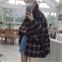Load image into Gallery viewer, 2021 Spring Cotton Blouse Long Sleeve Korean Style Oversized Plaid Shirts Blouse Women Plus Size Blouses  Button Up Shirt Blusas