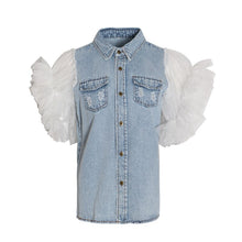 Load image into Gallery viewer, 2021 Spring Cropped Fringe Denim Jacket Waistcoat Jeans Women Patchwork Blue Oversized Crop Sequin Coat Gothic Jean Jackets