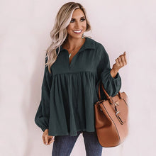 Load image into Gallery viewer, 2021 Spring Fashion Solid Shirt Women Casual Loose Turn Down Collar Lantern Long Sleeve Pullover Blouse Lady New Vintage Blouse