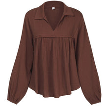 Load image into Gallery viewer, 2021 Spring Fashion Solid Shirt Women Casual Loose Turn Down Collar Lantern Long Sleeve Pullover Blouse Lady New Vintage Blouse