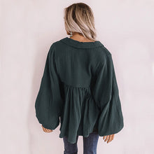 Load image into Gallery viewer, 2021 Spring Fashion Solid Shirt Women Casual Loose Turn Down Collar Lantern Long Sleeve Pullover Blouse Lady New Vintage Blouse