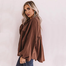 Load image into Gallery viewer, 2021 Spring Fashion Solid Shirt Women Casual Loose Turn Down Collar Lantern Long Sleeve Pullover Blouse Lady New Vintage Blouse