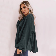Load image into Gallery viewer, 2021 Spring Fashion Solid Shirt Women Casual Loose Turn Down Collar Lantern Long Sleeve Pullover Blouse Lady New Vintage Blouse