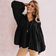 Load image into Gallery viewer, 2021 Spring Fashion Solid Shirt Women Casual Loose Turn Down Collar Lantern Long Sleeve Pullover Blouse Lady New Vintage Blouse