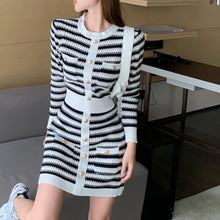 Load image into Gallery viewer, 2021 Spring Fashion Stripe Knitted Women Mini Dress Ladies Vintage Single-breasted Bodycon Dress