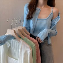 Load image into Gallery viewer, 2021 Spring Knitted Suit Casual Fashion Single-Breasted Long-Sleeve Cardigan And Short Sling Vest Two-Piece Set Femme