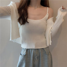 Load image into Gallery viewer, 2021 Spring Knitted Suit Casual Fashion Single-Breasted Long-Sleeve Cardigan And Short Sling Vest Two-Piece Set Femme