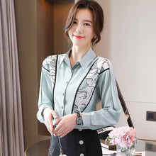 Load image into Gallery viewer, 2021 Spring Long Sleeve Chiffon Blouse Shirt Fashion Elegant Loose Office Lady Shirt Patchwork Plus Size Female Tops