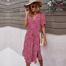 Load image into Gallery viewer, 2021 Spring New Bandage Dress Women Casual Short Sleeve Button Floral Print Dress For Woman Summer Holiday Style Dress