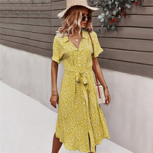 Load image into Gallery viewer, 2021 Spring New Bandage Dress Women Casual Short Sleeve Button Floral Print Dress For Woman Summer Holiday Style Dress