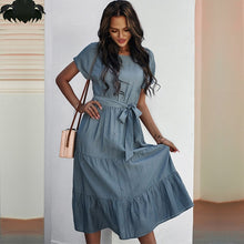 Load image into Gallery viewer, 2021 Spring New Bandage Dress Women Casual Short Sleeve High Waist Solid Dress For Women Elegant Slim Summer Dress