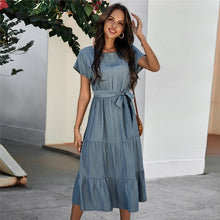 Load image into Gallery viewer, 2021 Spring New Bandage Dress Women Casual Short Sleeve High Waist Solid Dress For Women Elegant Slim Summer Dress