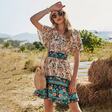 Load image into Gallery viewer, 2021 Spring New Bohemia Floral Dress Women Casual V Neck High Waist Short Sleeve Print Dress For Women Fashion Summer Dress