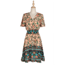 Load image into Gallery viewer, 2021 Spring New Bohemia Floral Dress Women Casual V Neck High Waist Short Sleeve Print Dress For Women Fashion Summer Dress