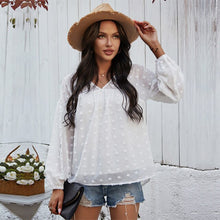 Load image into Gallery viewer, 2021 Spring New Chiffon Blouse Women Fashion V Neck Full Sleeve Summer Blouse Shirt Tops For Women Casual Solid Color