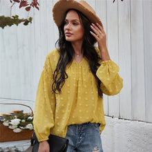 Load image into Gallery viewer, 2021 Spring New Chiffon Blouse Women Fashion V Neck Full Sleeve Summer Blouse Shirt Tops For Women Casual Solid Color