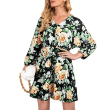 Load image into Gallery viewer, 2021 Spring New Fashion Women Dress Floral Print Vestidos Sexy V Neck Long Sleeve Batwing Sleeve High Waist Slim Fit Mini Dress