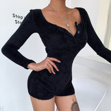 Load image into Gallery viewer, 2021 Spring New Fleece Bodysuit Women Sexy Solid Button Full Sleeve Rompers Ladies Summer Cosy Bodysuit Tops