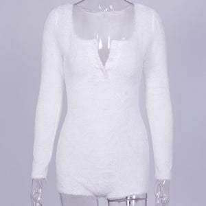 2021 Spring New Fleece Bodysuit Women Sexy Solid Button Full Sleeve Rompers Ladies Summer Cosy Bodysuit Tops