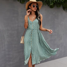 Load image into Gallery viewer, 2021 Spring New Polka Dot Spaghetti Strap Dress Women Casual V Neck Holiday Style Bandage Dress Ladies High Wasit Summer Dresses