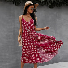 Load image into Gallery viewer, 2021 Spring New Polka Dot Spaghetti Strap Dress Women Casual V Neck Holiday Style Bandage Dress Ladies High Wasit Summer Dresses