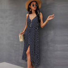 Load image into Gallery viewer, 2021 Spring New Polka Dot Spaghetti Strap Dress Women Casual V Neck Holiday Style Bandage Dress Ladies High Wasit Summer Dresses