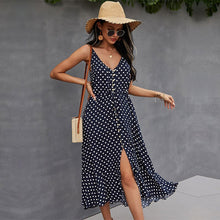Load image into Gallery viewer, 2021 Spring New Polka Dot Spaghetti Strap Dress Women Casual V Neck Holiday Style Bandage Dress Ladies High Wasit Summer Dresses