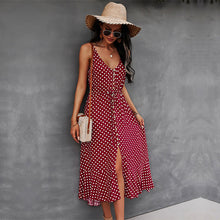 Load image into Gallery viewer, 2021 Spring New Polka Dot Spaghetti Strap Dress Women Casual V Neck Holiday Style Bandage Dress Ladies High Wasit Summer Dresses