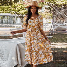 Load image into Gallery viewer, 2021 Spring New Print Dress Women Casual Short Sleeve High Waist Lace Up Floral Dress For Women Sexy V Neck Summer Dress