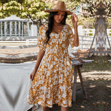 Load image into Gallery viewer, 2021 Spring New Print Dress Women Casual Short Sleeve High Waist Lace Up Floral Dress For Women Sexy V Neck Summer Dress