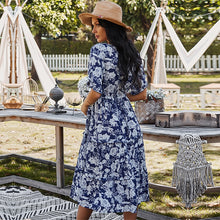 Load image into Gallery viewer, 2021 Spring New Print Dress Women Casual Short Sleeve High Waist Lace Up Floral Dress For Women Sexy V Neck Summer Dress