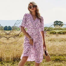 Load image into Gallery viewer, 2021 Spring New Print Dress Women Casual V Neck High Waist Half Sleeve Floral Dress For Women Holiday Style Summer Dress
