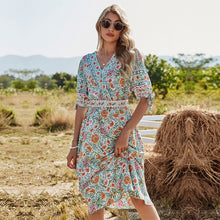 Load image into Gallery viewer, 2021 Spring New Print Dress Women Casual V Neck High Waist Half Sleeve Floral Dress For Women Holiday Style Summer Dress