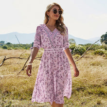 Load image into Gallery viewer, 2021 Spring New Print Dress Women Casual V Neck High Waist Half Sleeve Floral Dress For Women Holiday Style Summer Dress