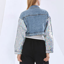 Load image into Gallery viewer, 2021 Spring New Sexy Fashion Sequin Jeans Woman Patchwork Jacket Women Splicing Short Coat Cropped Denim Top Gothic Clothes