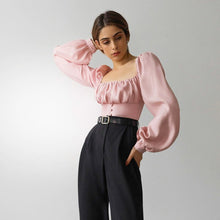 Load image into Gallery viewer, 2021 Spring New Sexy Square Collar Top Women Casual Solid Color Full Sleeve Shirring Slim Ladies Button Short Pullover Tops