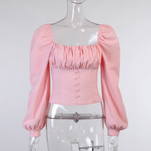 Load image into Gallery viewer, 2021 Spring New Sexy Square Collar Top Women Casual Solid Color Full Sleeve Shirring Slim Ladies Button Short Pullover Tops