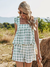 Load image into Gallery viewer, 2021 Spring New Sweet Plaid Set Women Ruffles Square Collar Tank Top for Women Cotton Short Sets Co-ords  Summer Two Piece Sets