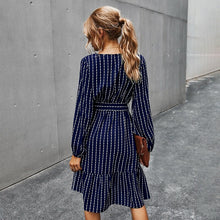 Load image into Gallery viewer, 2021 Spring New Vintage Striped Dress Women Casual V Neck Long Sleeve Sashes Dress Lady Elegant Fashion A-Line Midi Length Dress